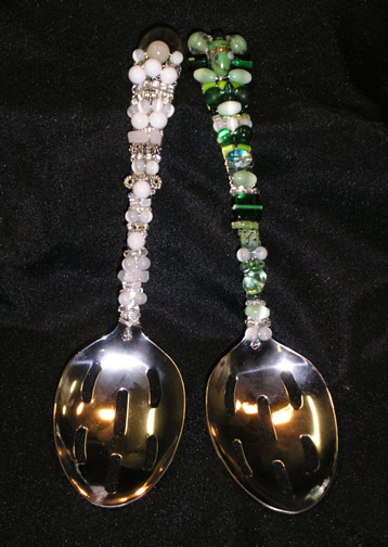 green and white spoons
